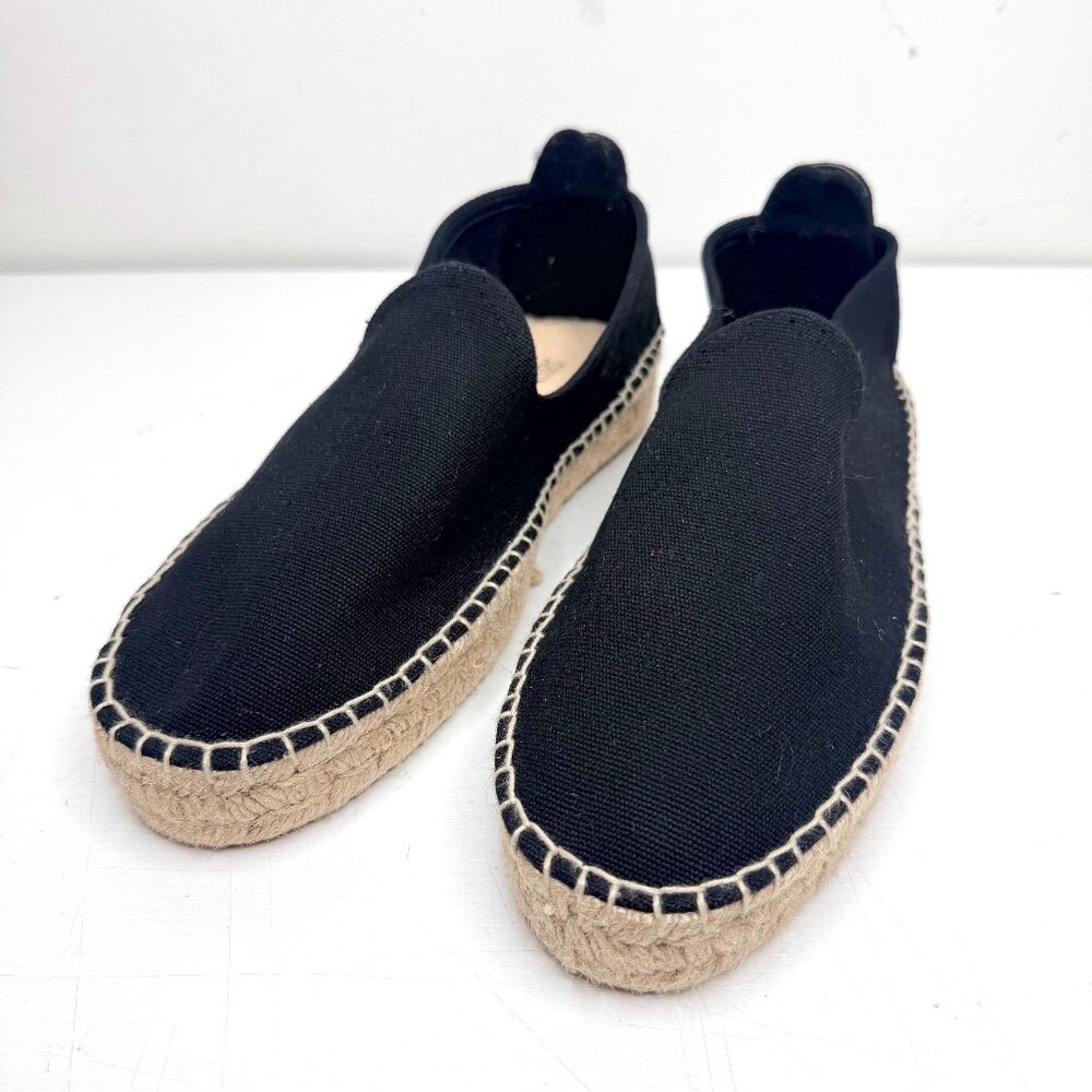 Spain Coastal Resort Neutral Platform Slip On Canvas Jute Espadrille 11 41 Black